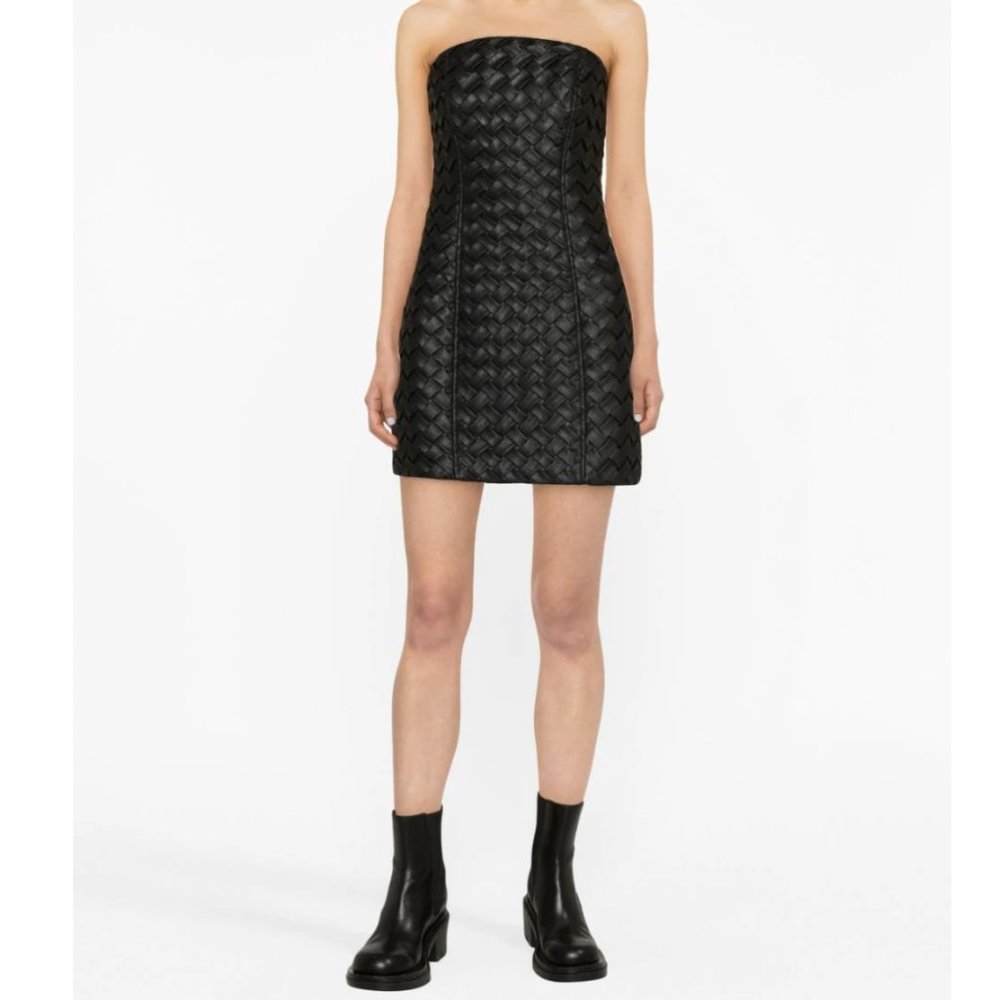 ROTATE | Interwoven, Vegan Leather, Strapless, Minidress
